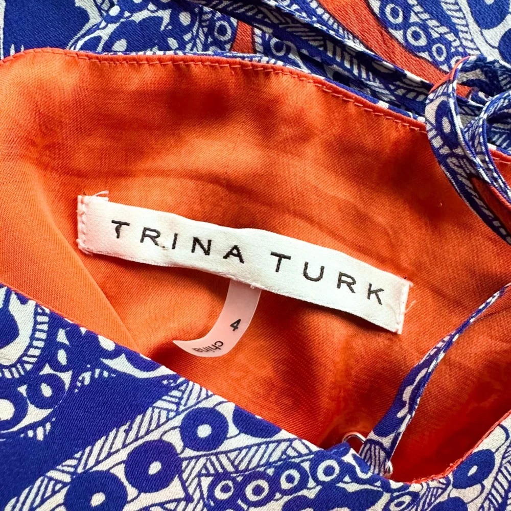 Trina Turk Alverta Silk Paisley Midi Dress Cobalt Blue and Orange Size 4